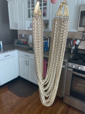 Vintage ART Gold Tone Multi Strand Chain Fringe Statement Necklace Signed